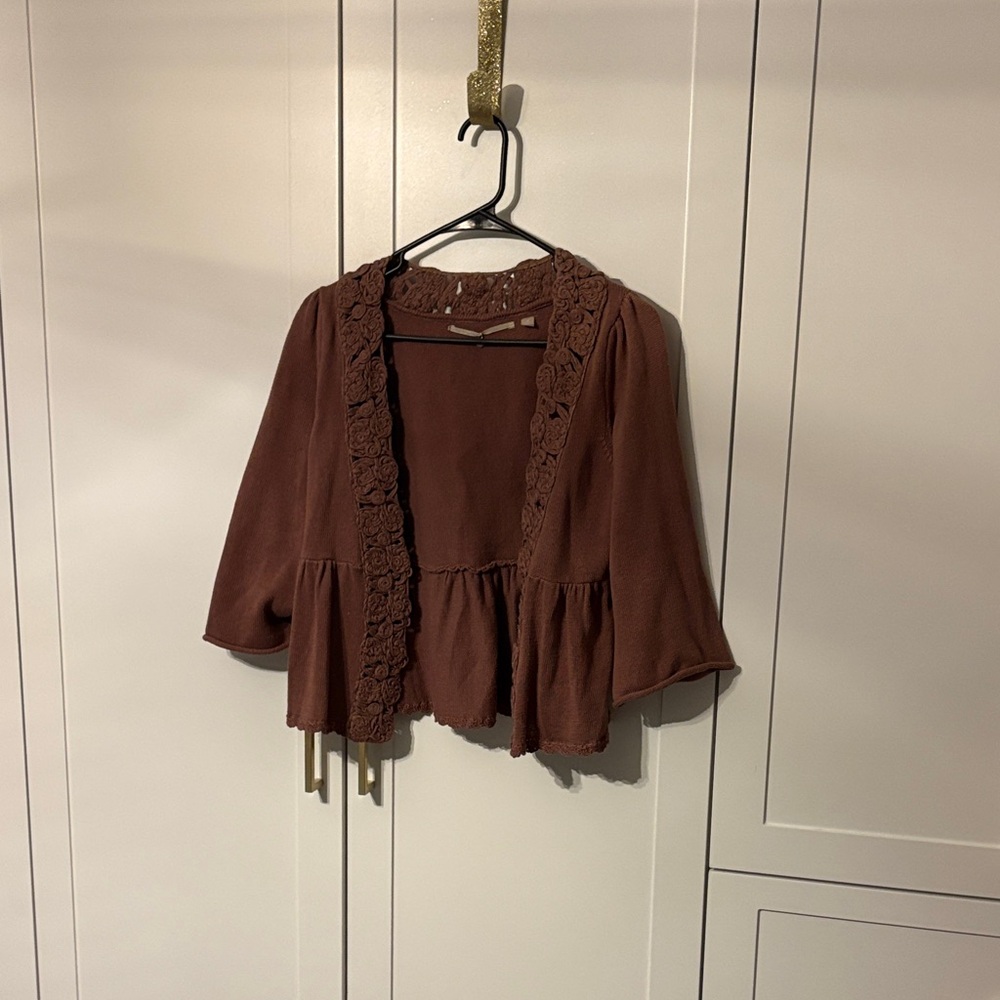 Anthropologie | Knitted & Knotted Cardigan Peplum Rosette Trim